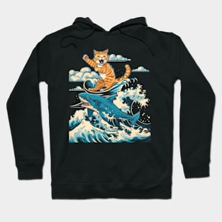 Cat Riding Shark Oceanic Thrill Seeker Hoodie